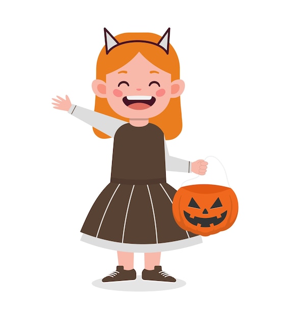 かわいい女の子を祝うハロウィーンの摩耗の魔女の衣装のベクトル図