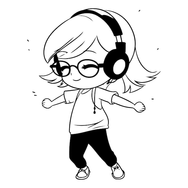 Cute little girl dancing and listening to music