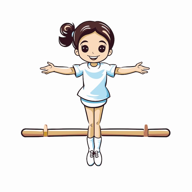 Cute little girl doing gymnastics isolated on white background Vector illustration