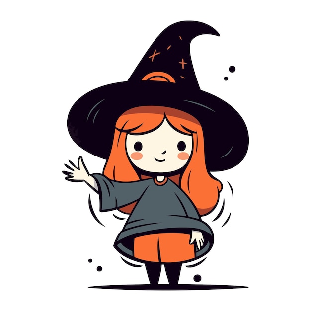 Vector cute little girl dressed as a witch for halloween vector illustration