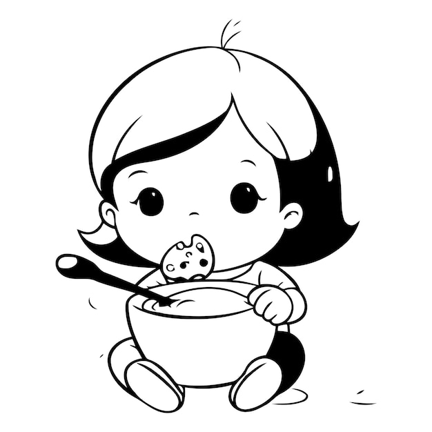 Cute little girl eating a bowl of soup