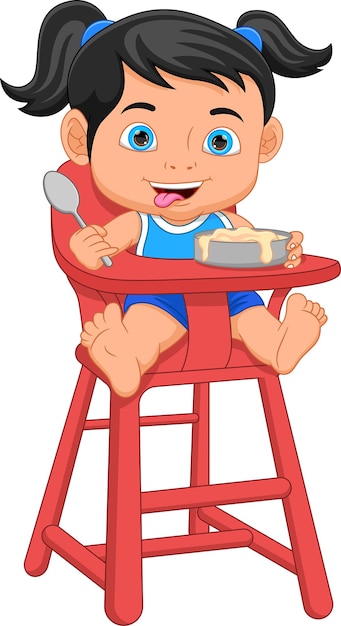 Cute little girl eating on a chair