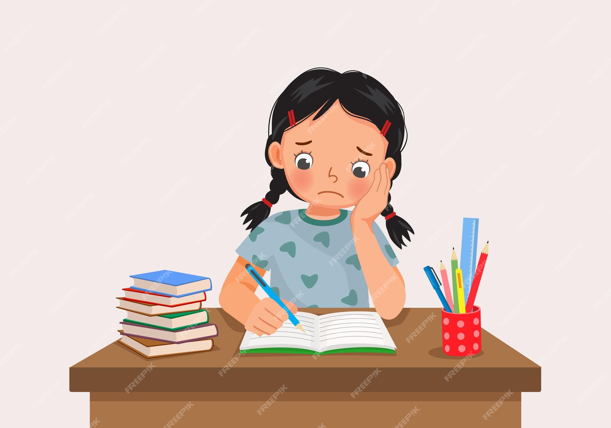 cartoon girl doing homework