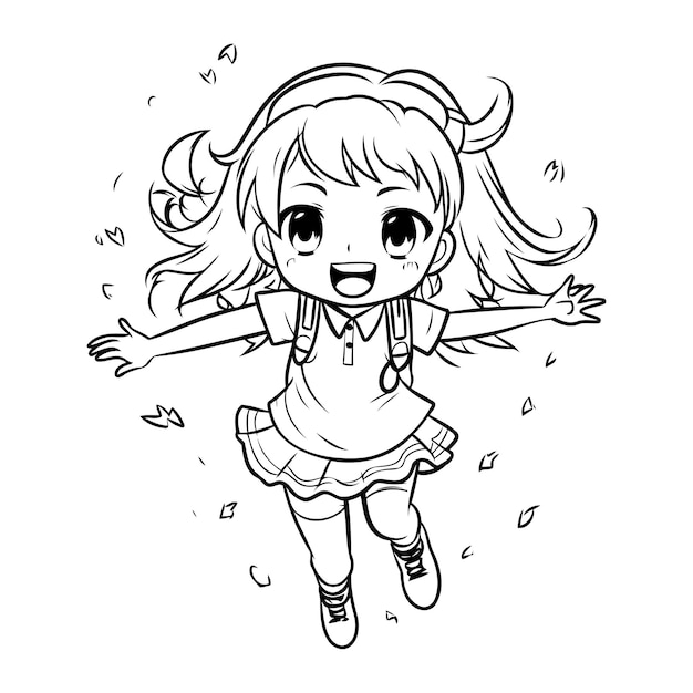 Premium Vector | Cute little girl flying in the air black and white ...