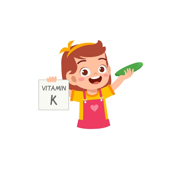 Cute little girl holding fruit and vitamin card