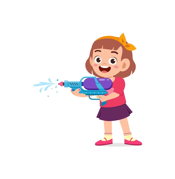 Cute little girl holding water gun and smile