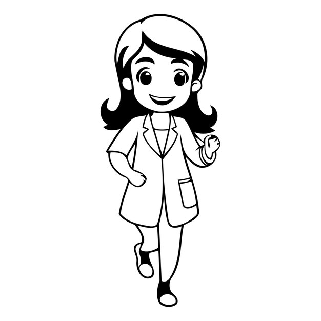 Вектор Милая девочка в лабораторном халате идет по лабиринту векторная иллюстрация