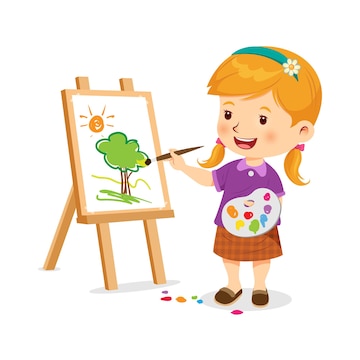 Premium Vector | Cute little girl is happy making art vector illustration