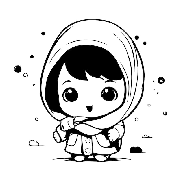 Cute little girl in a japanese costume Vector illustration