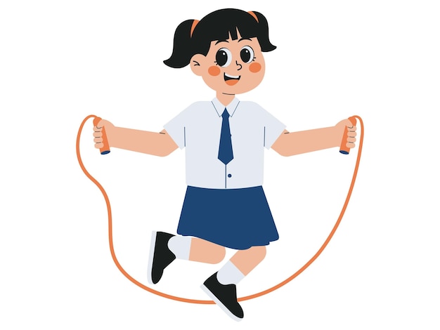 Cute Little Girl Jumping Rope Illustration