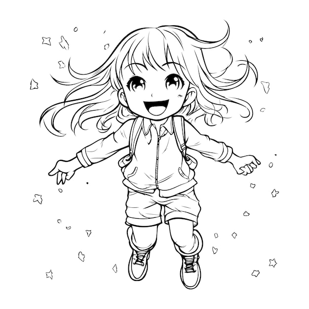 Premium Vector | Cute little girl jumping sketch for your design vector ...