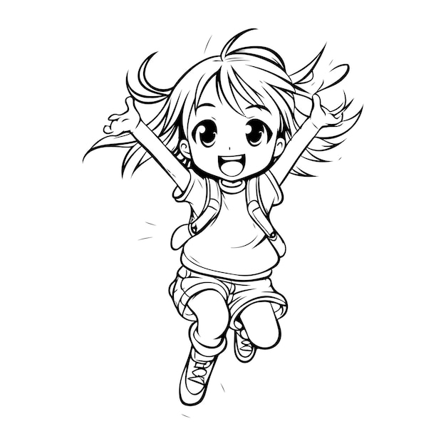 Premium Vector | Cute little girl jumping sketch for your design vector ...