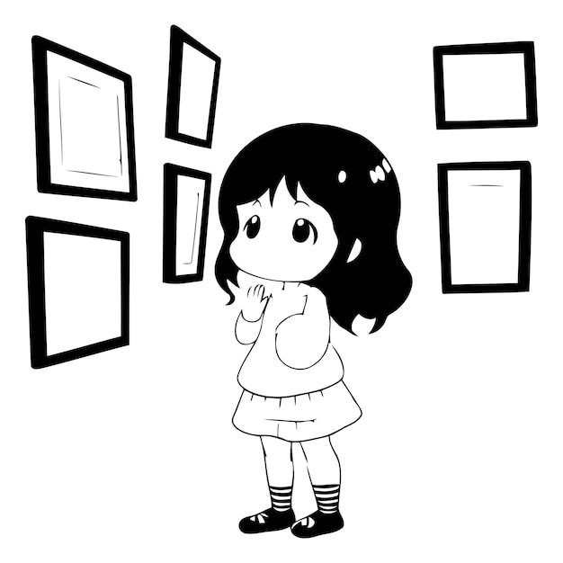 ベクトル アートギャラリーで絵を見ている可愛い小さな女の子