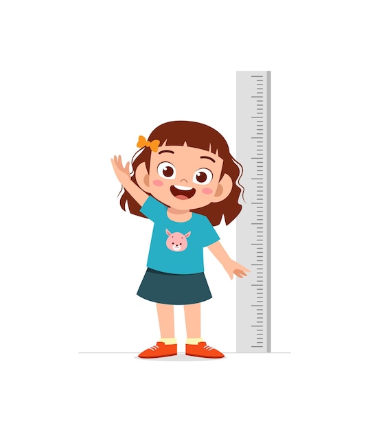 Vector cute little girl measure height for grow progress