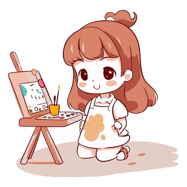 ベクトル 絵台に絵を描く可愛い小さな女の子