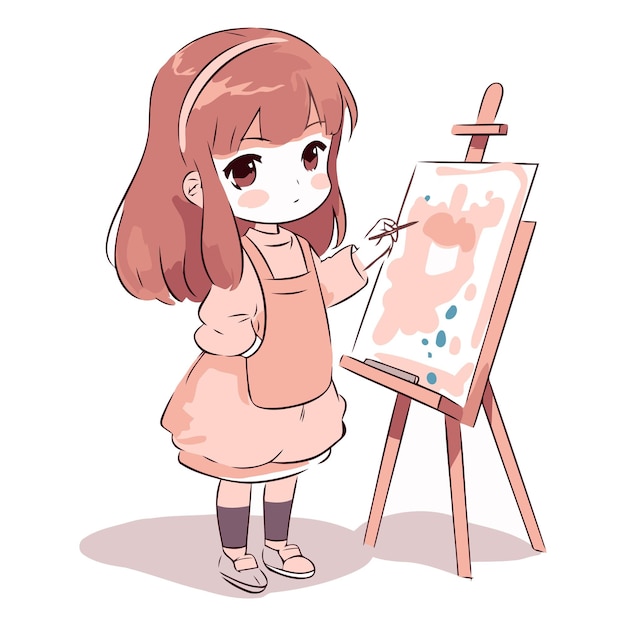 絵台に絵を描く可愛い小さな女の子