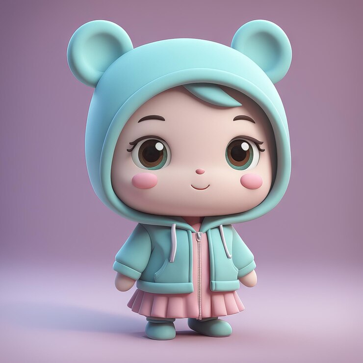 Вектор милая девочка в розовой медвежьей шляпе 3d иллюстрация