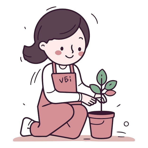 Cute little girl planting a tree in a pot