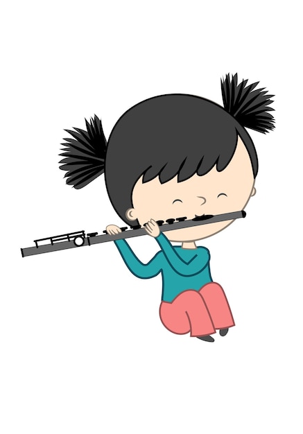 Cute little girl playing flute isolated on white background vector illustration