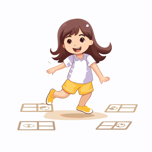 Vector cute little girl playing hopscotch game vector illustration