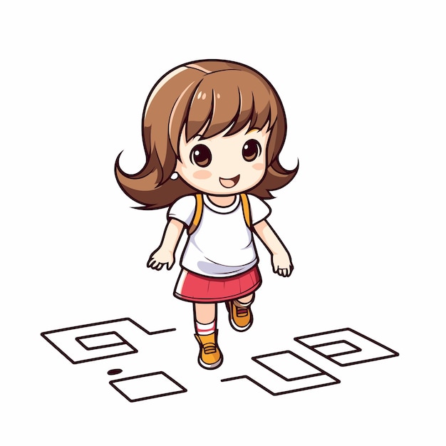 Vector cute little girl playing hopscotch game vector illustration