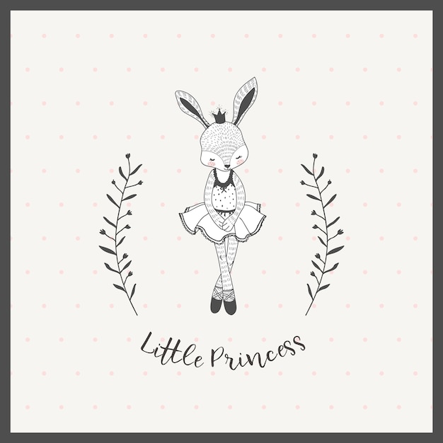 Vector cute little girl rabbit ballerina cartoon hand drawn