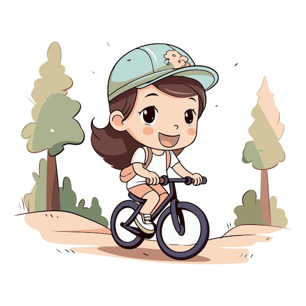 Вектор Милая девочка едет на велосипеде в парке векторная иллюстрация графический дизайн