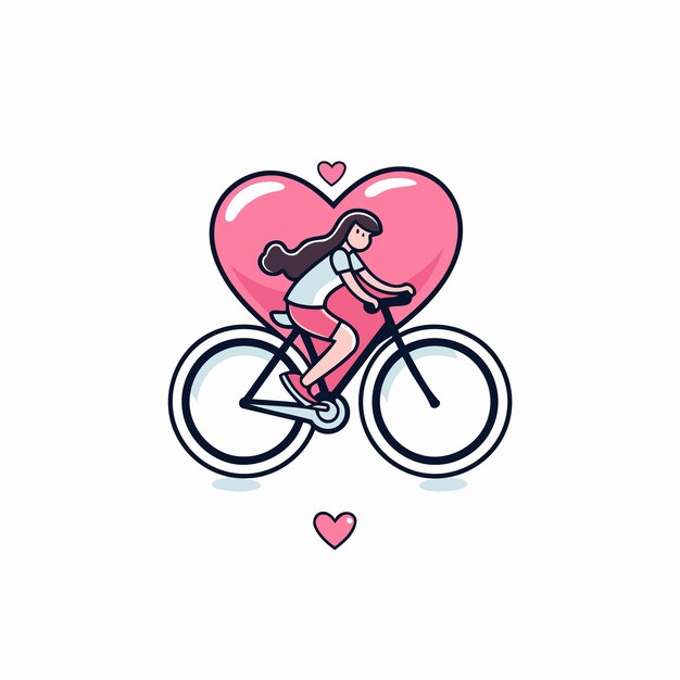 Cute little girl riding a bicycle with heart Vector illustration