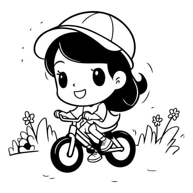 Cute little girl riding a bike in the park