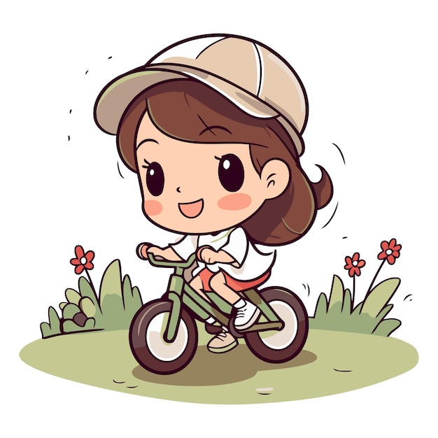 Cute little girl riding a bike in the park