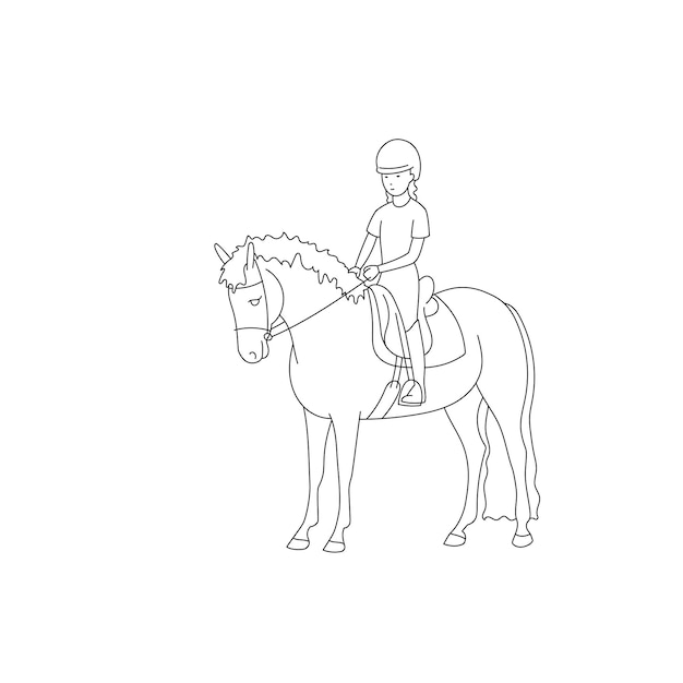 Cute little girl riding pony vector outline