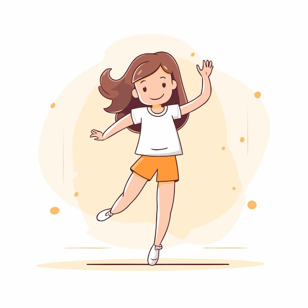 Cute little girl running and jumping Vector illustration in cartoon style