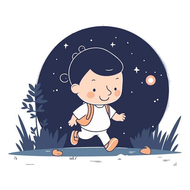 Cute little girl running in the moonlight