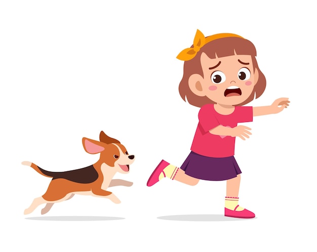 Cute little girl scared because chased by bad dog