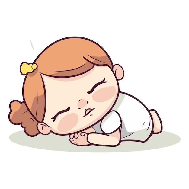 Vector cute little girl sleeping on the floor vector cartoon illustration