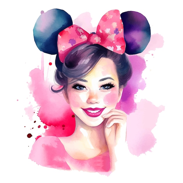 Cute little girl watercolor paint vector ilustration