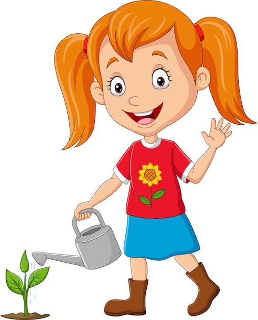 植物に水をまくかわいい女の子