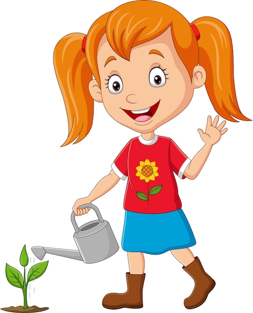 Cute little girl watering plants