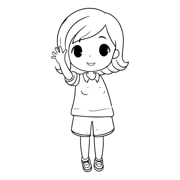 Вектор Милая маленькая девушка махает рукой мультфильм векторная иллюстрация эпизод 10