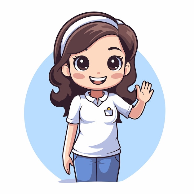 Cute little girl waving her hand vector illustration in cartoon style