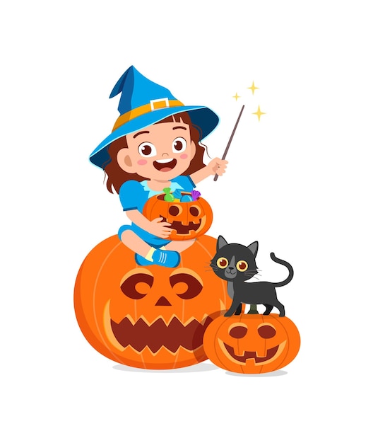 Cute little girl wear witch costume for halloween