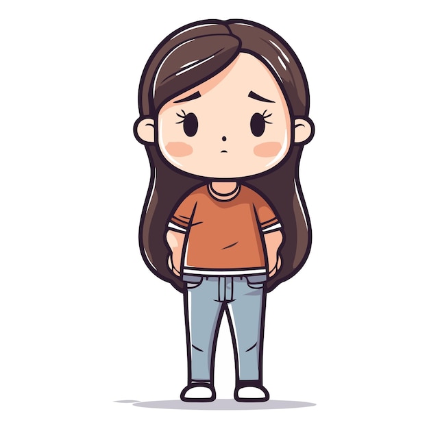 Vector cute little girl wearing casual clothes cartoon style