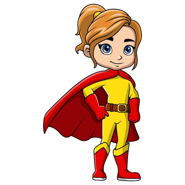 Vector cute little girl wearing costume super hero