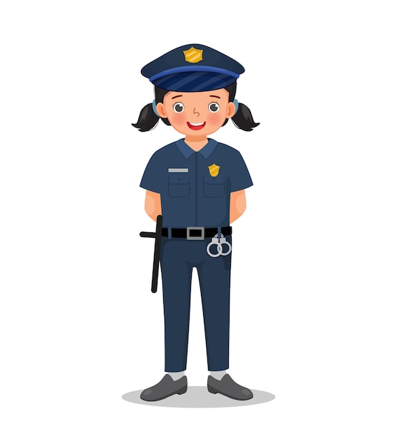警察の制服を着て警察官のふりをしている可愛い小さな女の子