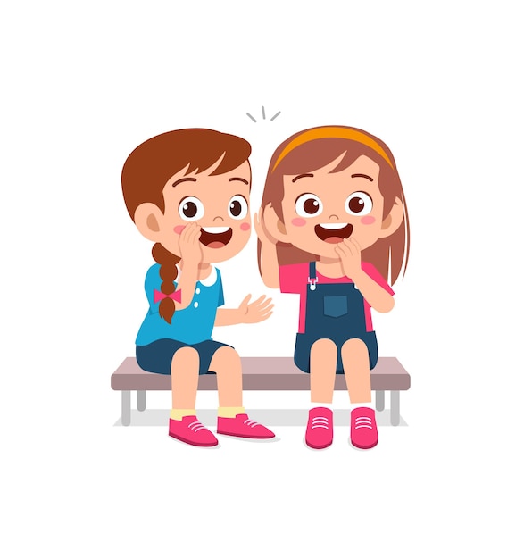 Vector cute little girl whisper secret to friend