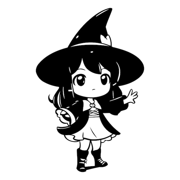 Cute little girl in a witch costume Halloween vector illustration