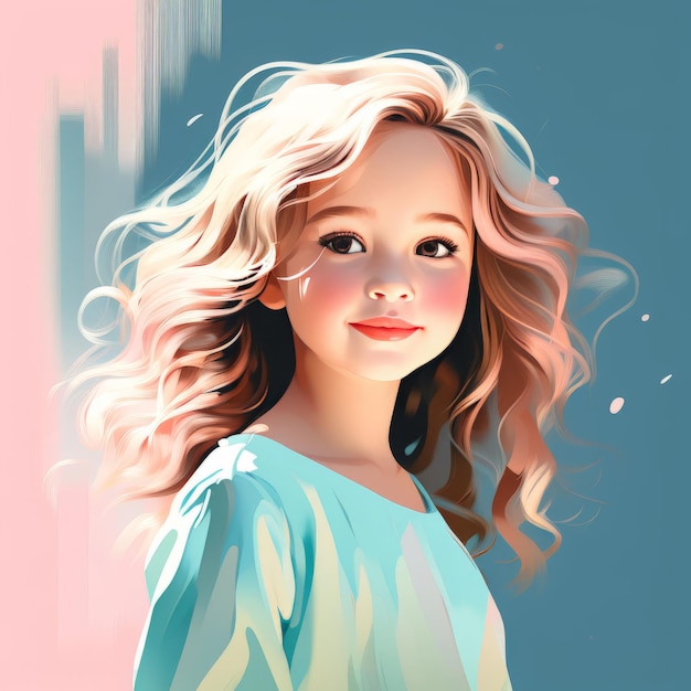 ベクトル cute little girl with a big blue eyes watercolor illustration of a girl with blond hair