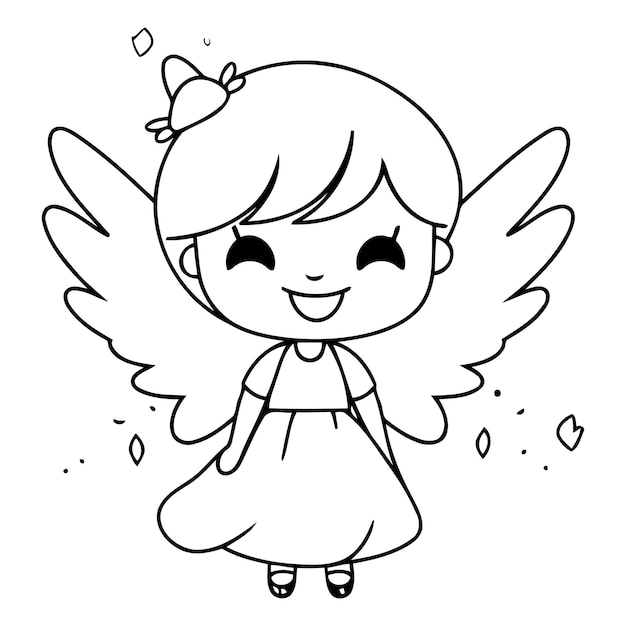 Vector cute little girl with angel wings vector illustration cartoon style