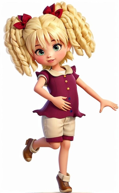 Vector cute little girl with blond hair and green eyes