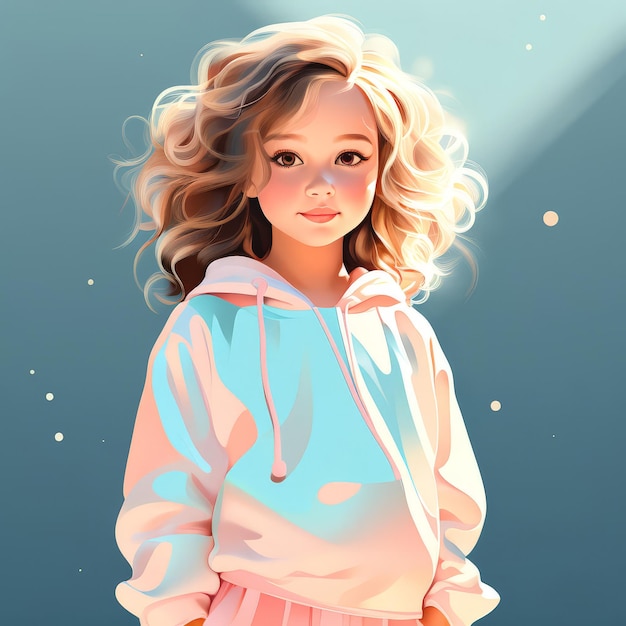 Vector cute little girl with blond hair vector illustration cartoon fashion portrait